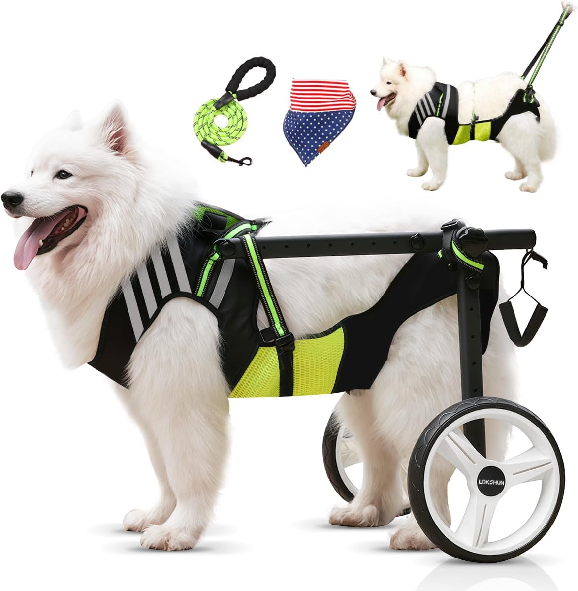 Dog Wheelchair for Back Legs Large Small, Newly Wheelchair for Dogs, Adjustable Dog Carts with Wheels for Disabled Hind Legs, Waterproof, with LED, Leash, Angle-Adjustable Wheels