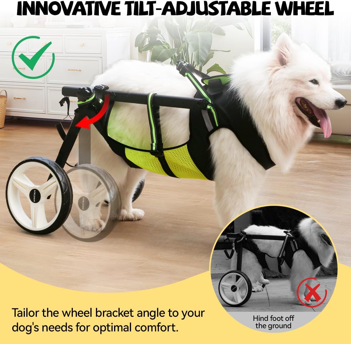 Dog Wheelchair for Back Legs Large Small, Newly Wheelchair for Dogs, Adjustable Dog Carts with Wheels for Disabled Hind Legs, Waterproof, with LED, Leash, Angle-Adjustable Wheels
