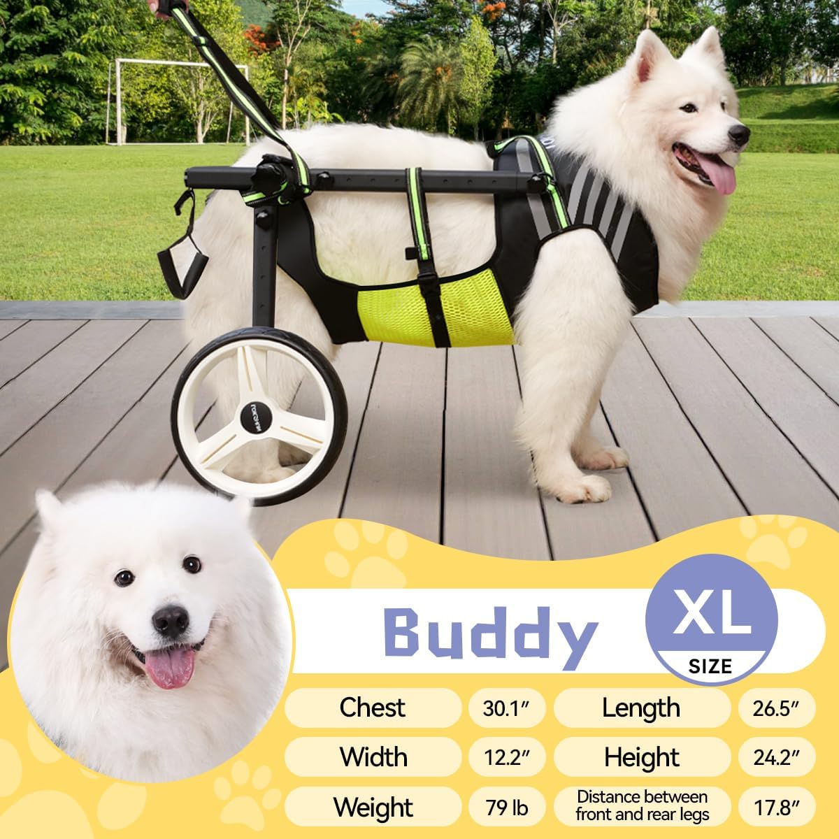 Dog Wheelchair for Back Legs Large Small, Newly Wheelchair for Dogs, Adjustable Dog Carts with Wheels for Disabled Hind Legs, Waterproof, with LED, Leash, Angle-Adjustable Wheels